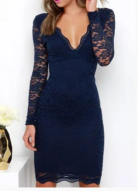 

office lady elegant lace sheath new dresses spring 2020 autumn knee length v-neck solid lace female dresses