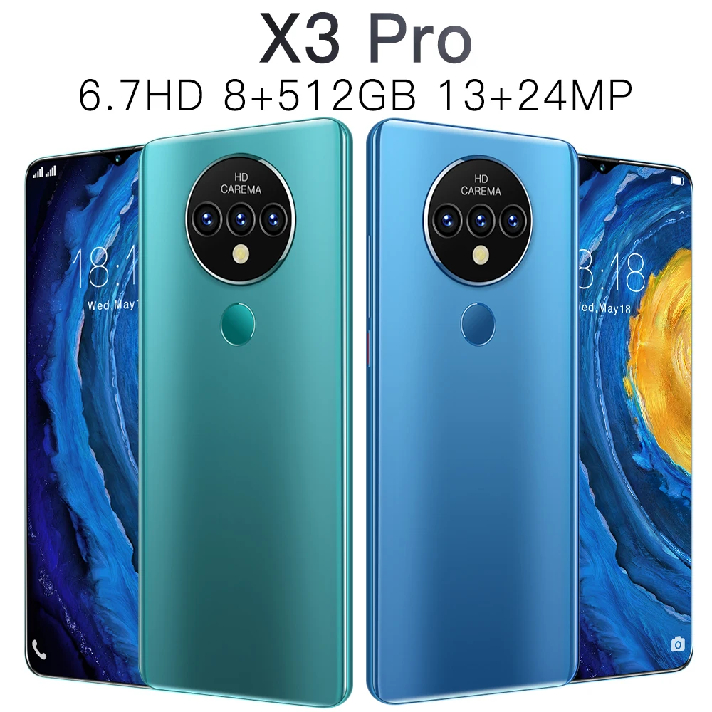 

Global Version X3 Pro 6.7 Inch Smartphone 8+512GB 4800mAh 13+24MP Support Google GPS Android 10 Face Unlock 5G Mobilephon