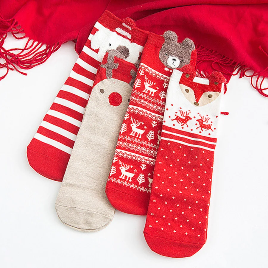 4 пар/компл. милый рисунок Хлопковые женские носки повседневные Харадзюку