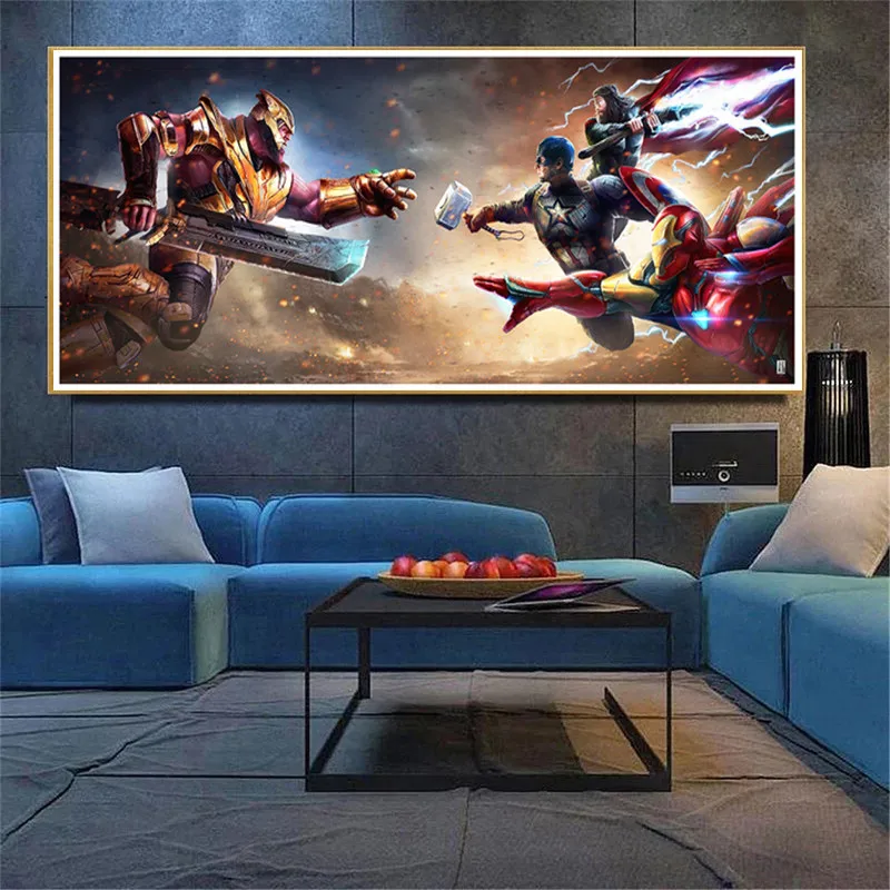 

Captain America Thor iron Man VS Thanos Canvas Wall Art Avengers Painting Superhero Movie Poster Picture Room Decor Aesthetic