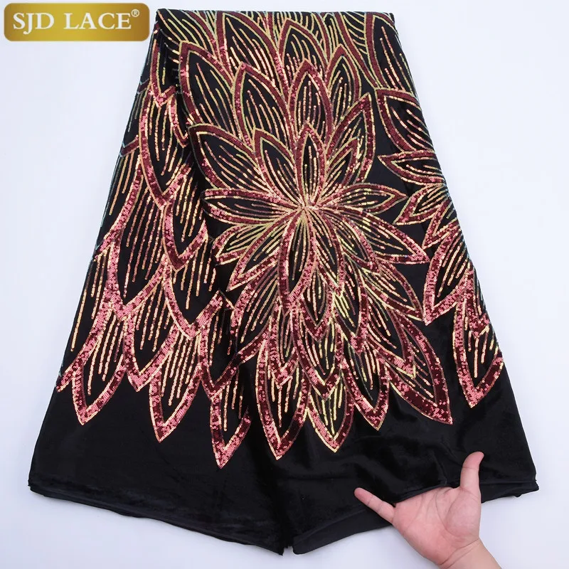 

New Arrival High Quality African Lace Fabric Stretch Sequins Velvet Lace Soft Nigerian Velvet Lace Fabric For Wedding PartyA1766
