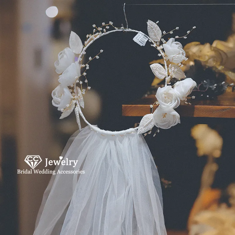 

CC Hair Veil Wedding Accessoires for Women Bridal Combs Flower Shape Engagament Jewelry Hairwear 100% Handamde Long Design AN62
