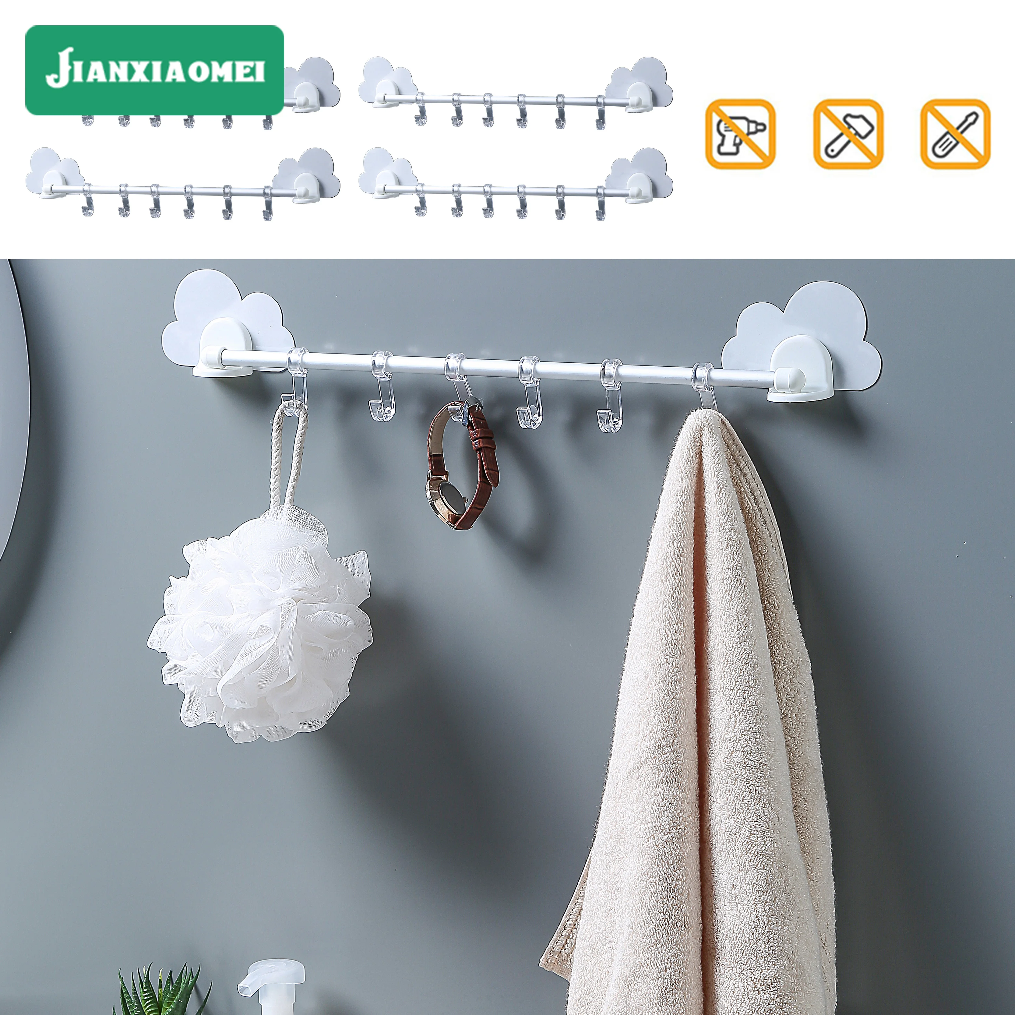 

Household creative cartoon hook bedroom bathroom kitchen storage seamless hook transparent free punch