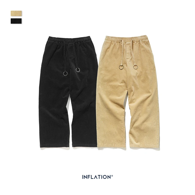 INFLATION 2020 Winter Men Casual Wide-legged Pants Corduroy Loose Fit Overalls Solid Color Pant 93330W | Мужская одежда