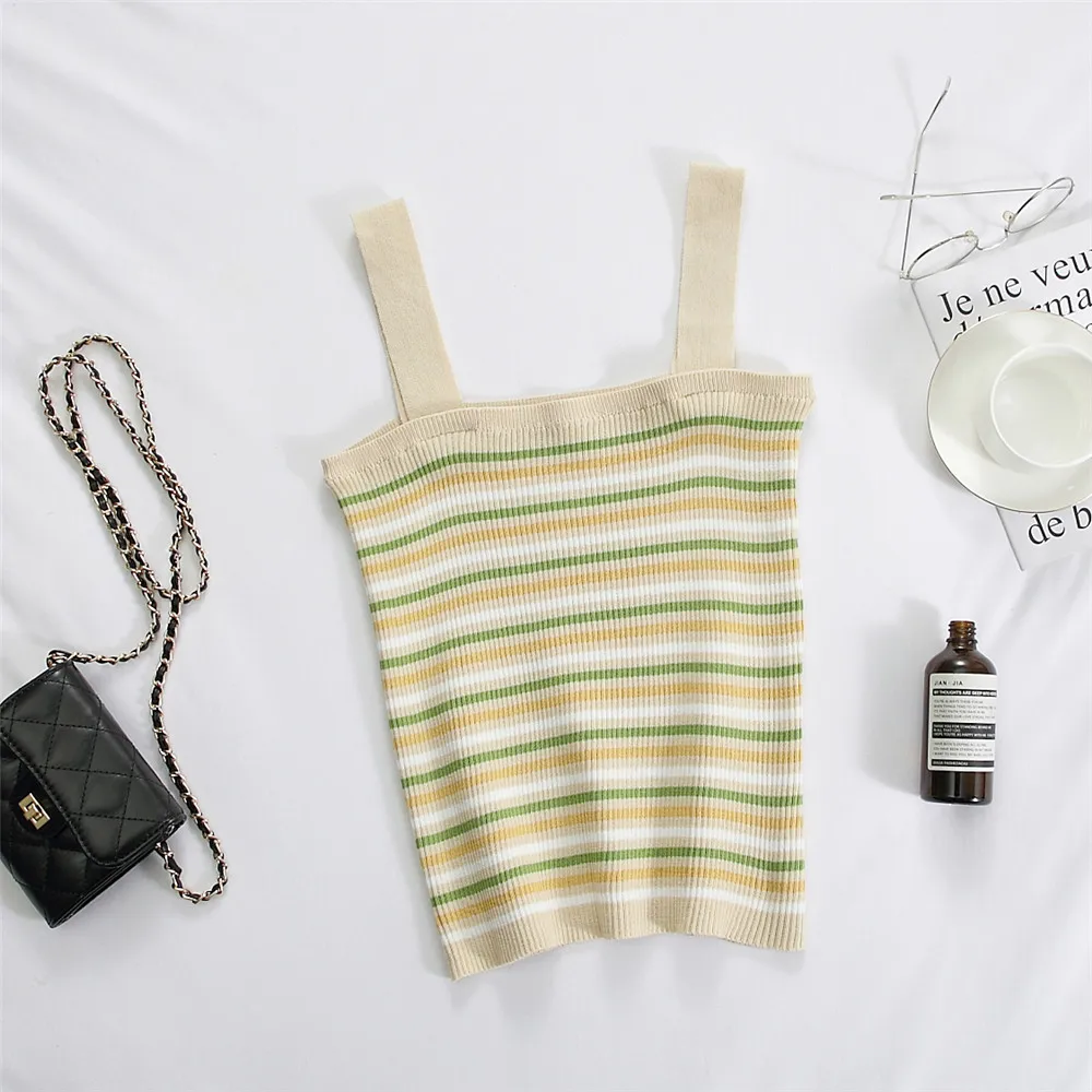 Кроп топ женский трикотажный в полоску с V образным вырезом|Топы| |