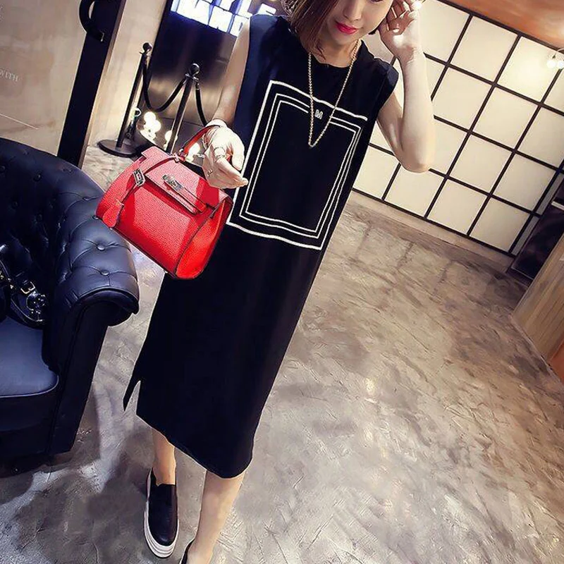 

Women Sleeveless Round Collar Printing Sundress Dress Fashion for Summer Beach Party -OPK