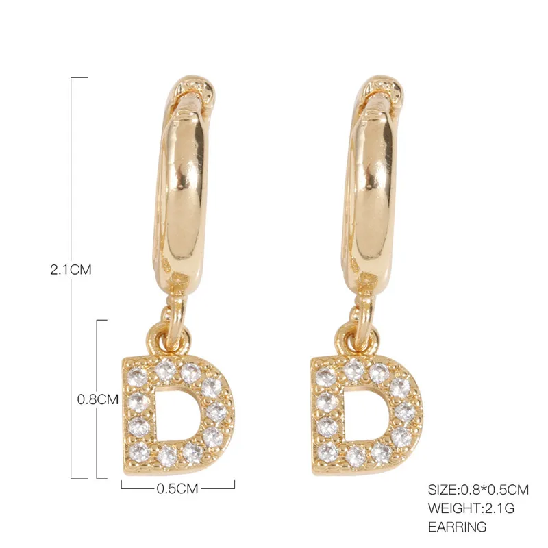 Fashion 26 Alphabet A-Z Rhinestones Hoop Earrings for Women Gold Small Letter Tiny Huggie Hoops Minimalist Jewelry | Украшения и