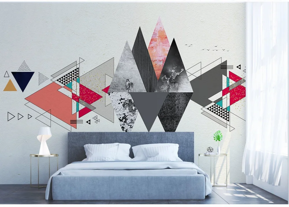 

Nordic современный минималист личность фотообои с геометрическим рисунком ТВ фоне кирпичной стены-Профессиональная Изготовленная на заказ о...