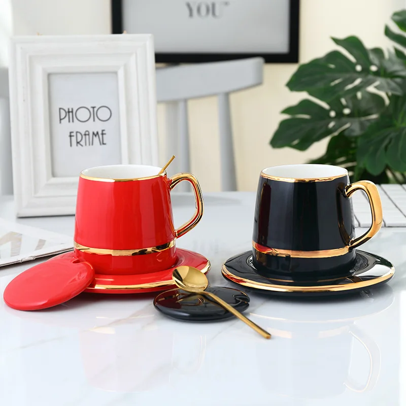 Европейский стиль 350 мл керамическая кофейная чашка наборы с крышкой блюдо ложка