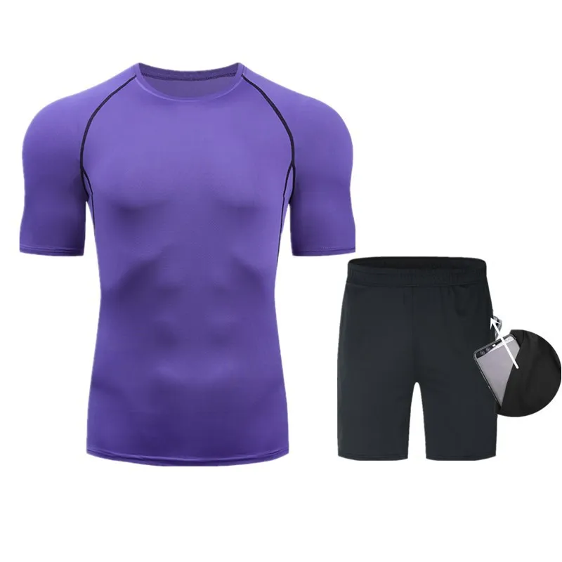 

European And American Summer Men's Sports Suit Gym Fitness Compression Suit Running Jogging Sports exercise Fitness 2-piece suit