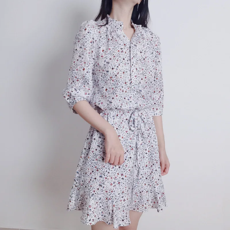 2021 Summer New French Casual Silk Cotton Printed Sleeve Dress