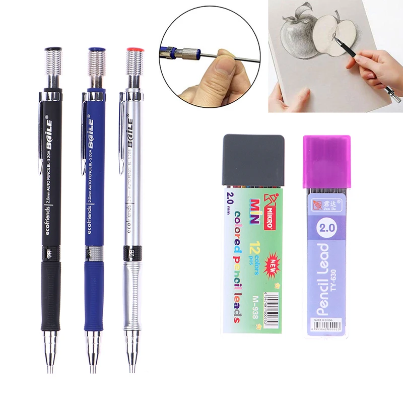 

Mechanical Pencil Holder 2.0mm 2B pencil With12 color Refill and 10 black Refill for Draft Drawing Writing Crafting Art Sketch