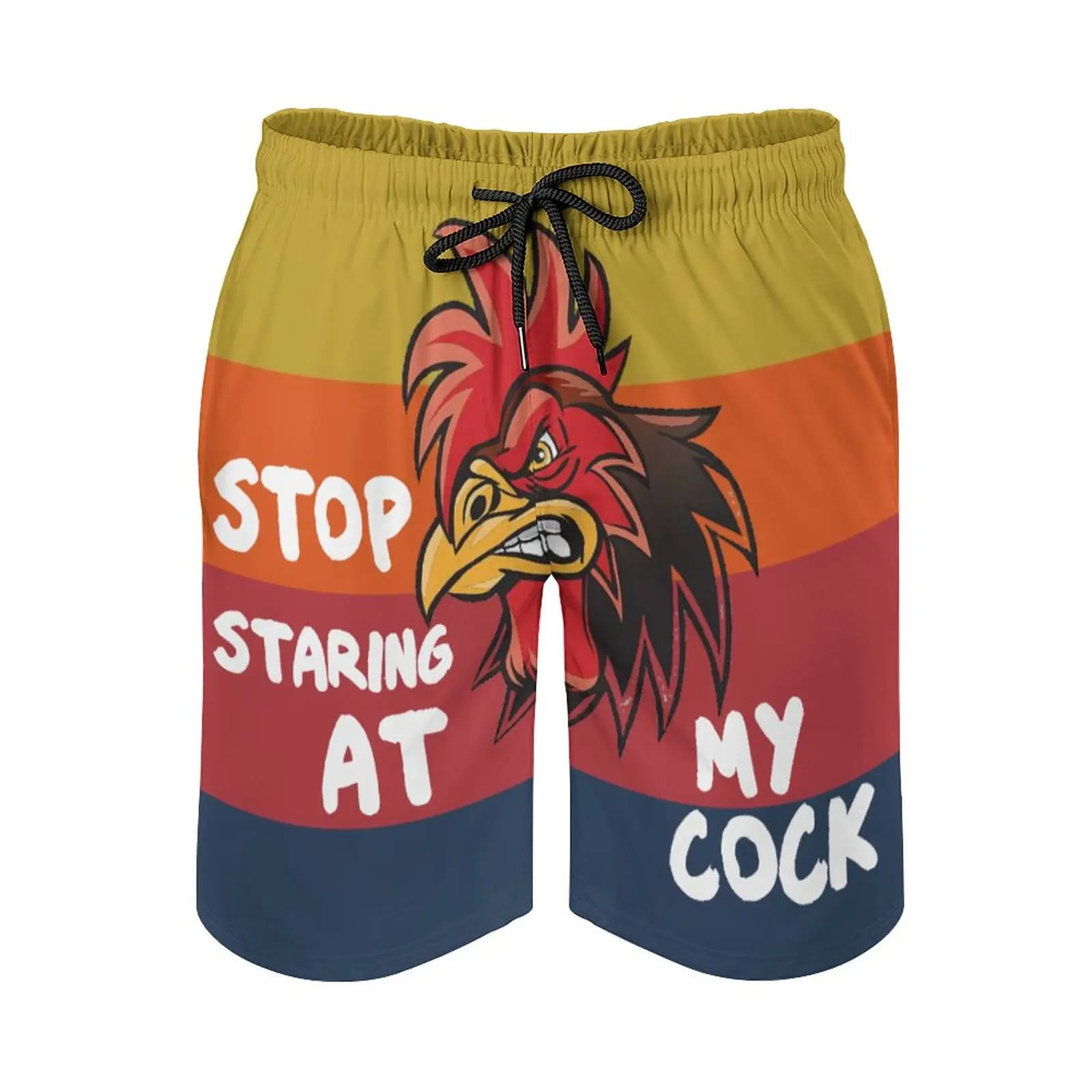 

Summer Men Beach Short Breathable Quick Dry Joke Casual Chicken Rooster Stop Staring at My Cock Pants
