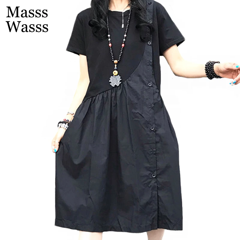 

Masss Wasss 2021 Европейское летнее дизайнерское женское черное платье А-силуэта женские повседневные платья с коротким рукавом Женская одежда ов...