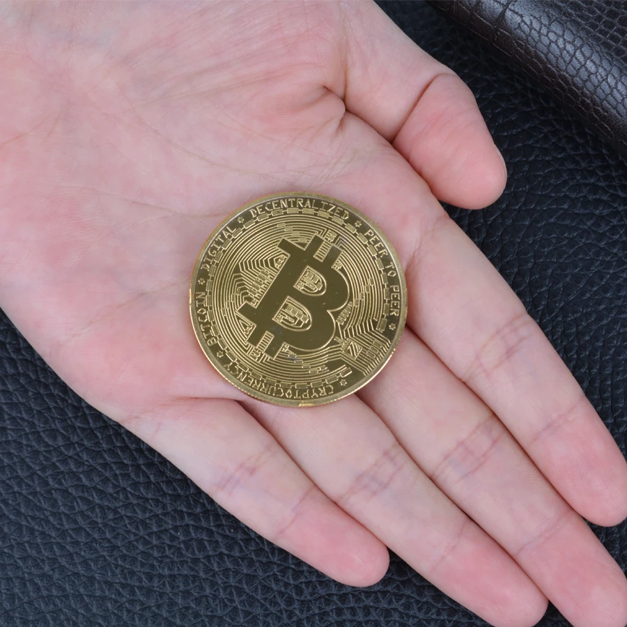 Сувенирная позолоченная монета Биткоин в акриловой коробке коллекционная