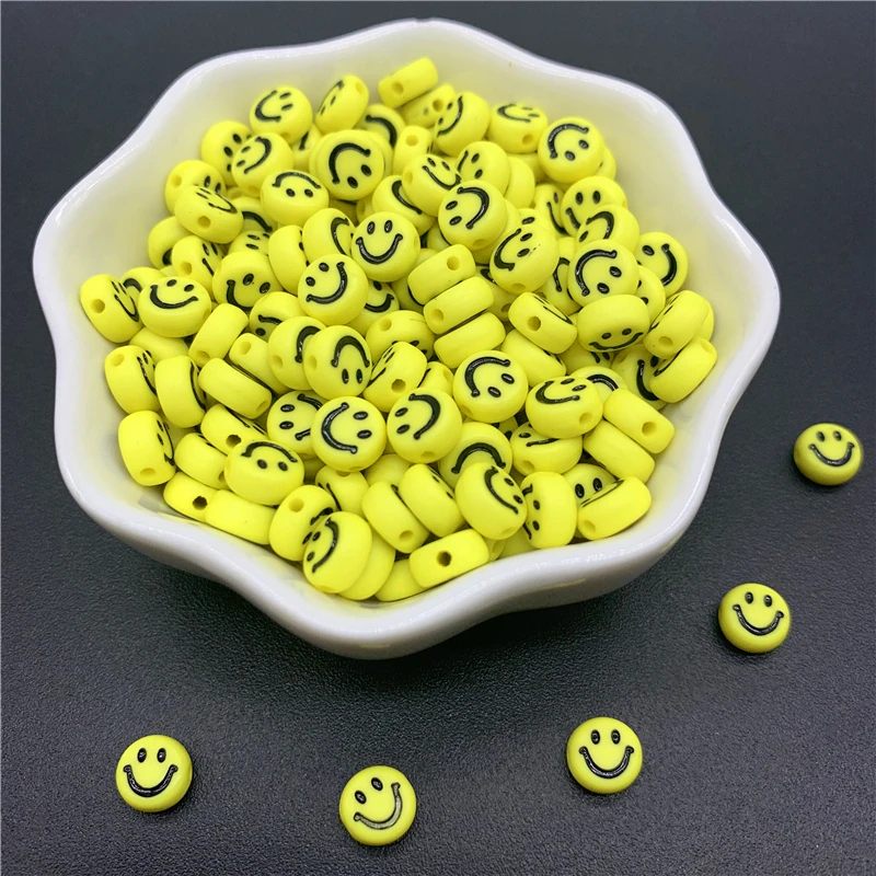 

100pcs/Lot 7mm Oval Shape Acrylic Spaced Beads Smile Face Beads For Jewelry Making DIY Charms Bracelet Necklac