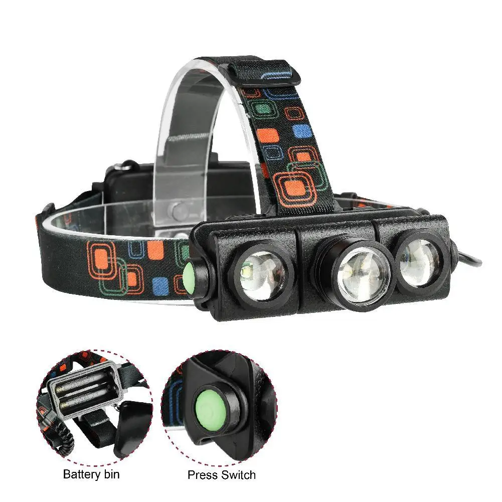 Масштабируемые Фары Водонепроницаемый Регулируемый угол Led 3 фары налобный