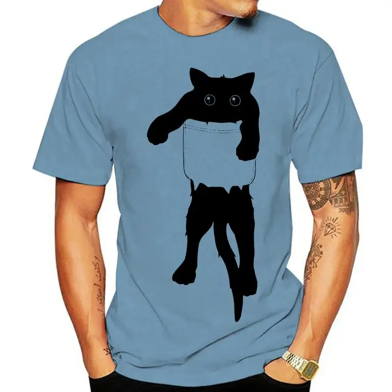 

Свободные черные мужские футболки с карманами, футболки с принтом котят, любящих Мяу, домашних животных, футболки из чистого хлопка с коротк...