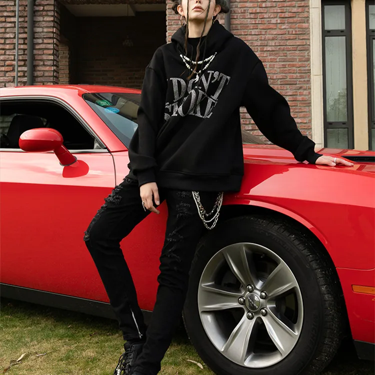 

Wholesale Custom Mens Clothing 100% Cotton Fleece Plus Size Rhinestones Cheap Men Fall Graphic Streetwear Anime Oversized Hoodie