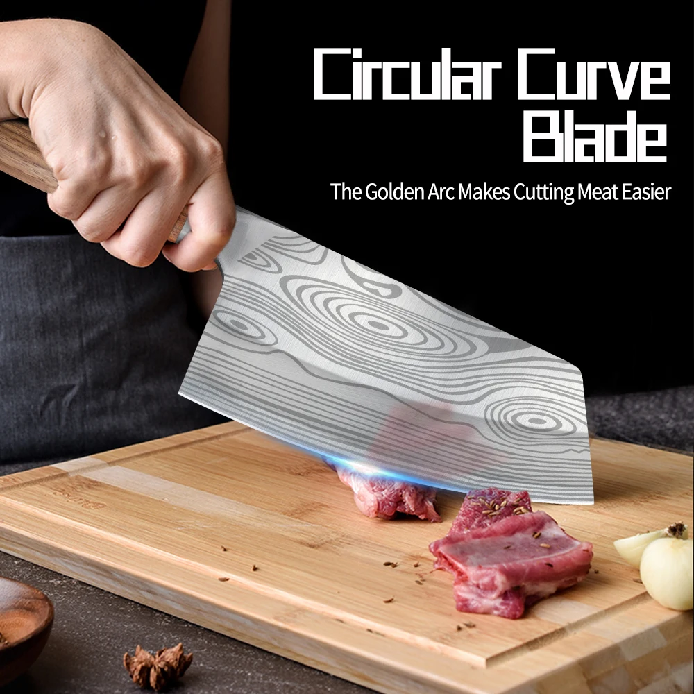 XYj Stainless Steel 8 Inch Pattern Blade Kitchen Cooking Knife Slicing Cutting Tool Multi-Function Accessory | Дом и сад