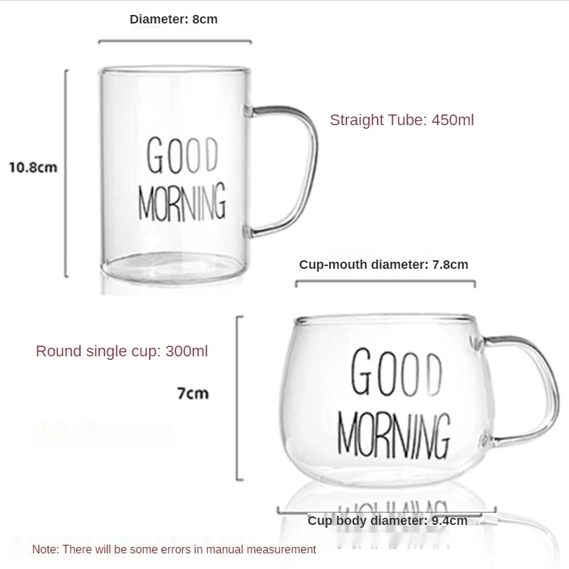 

300/450mL Handmade Glass Letter Printing with Lid and Handle Fruit Milk Cup Dessert Cup Breakfast Cup Tea Cup Coffee Cup