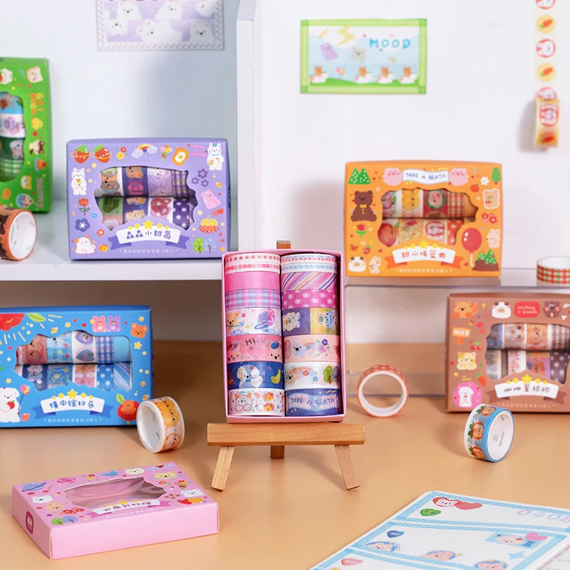 

Mohamm 16PCS/1 Box Washi Tape Hand Painted Kawaii Stationery School Supplies