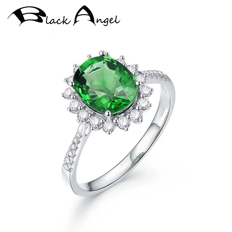 

BLACK ANGEL 2020 New 925 Silver Created Emerald Green Tourmaline Gemstone Fashion Adjustable Ring For Women Wedding Jewelry Gift