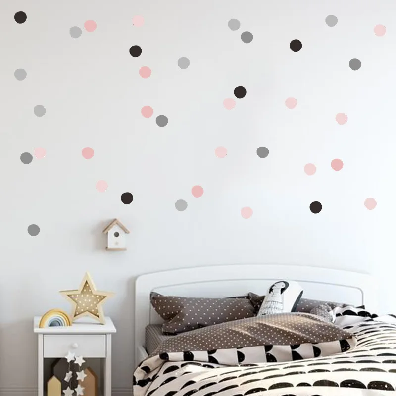 Colored Pink Gray Dots Wall Stickers For Kids Room Children Baby Bedroom Living Home Decoration Art Sticker | Дом и сад