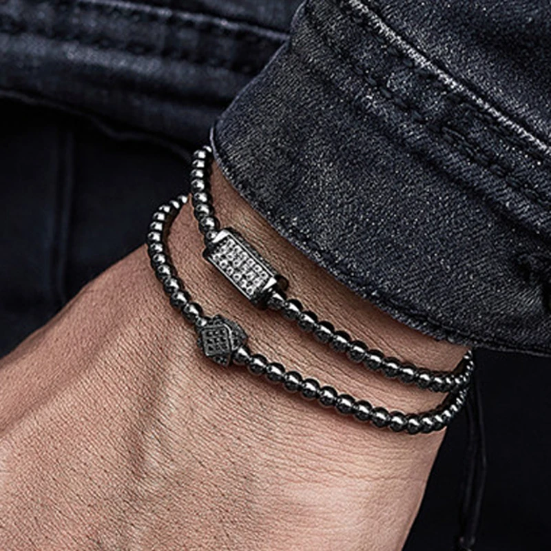 Браслет мужской прямоугольный с бусинами модный плетеный ювелирный браслет