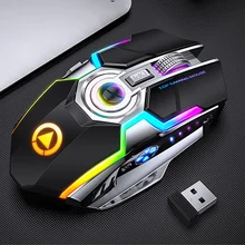 Gaming Mouse Rechargeable Wireless Mouse Silent 1600 DPI Ergonomic 7 Keys RGB LED Backlit 2.4G USB Optical For Laptop Computer