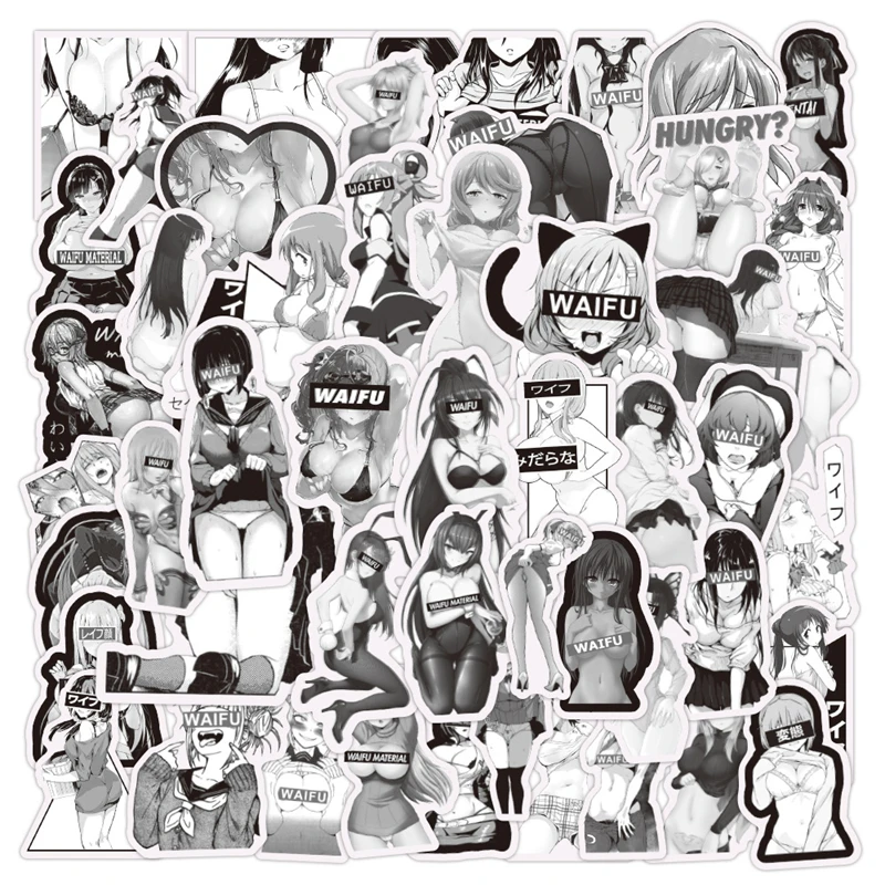 

10/30/50 Pcs Cartoon Black And White Sexy Bunny Girl Beauty Sticker Anime Graffiti Helmet Cup Notebook Sticker Decoration