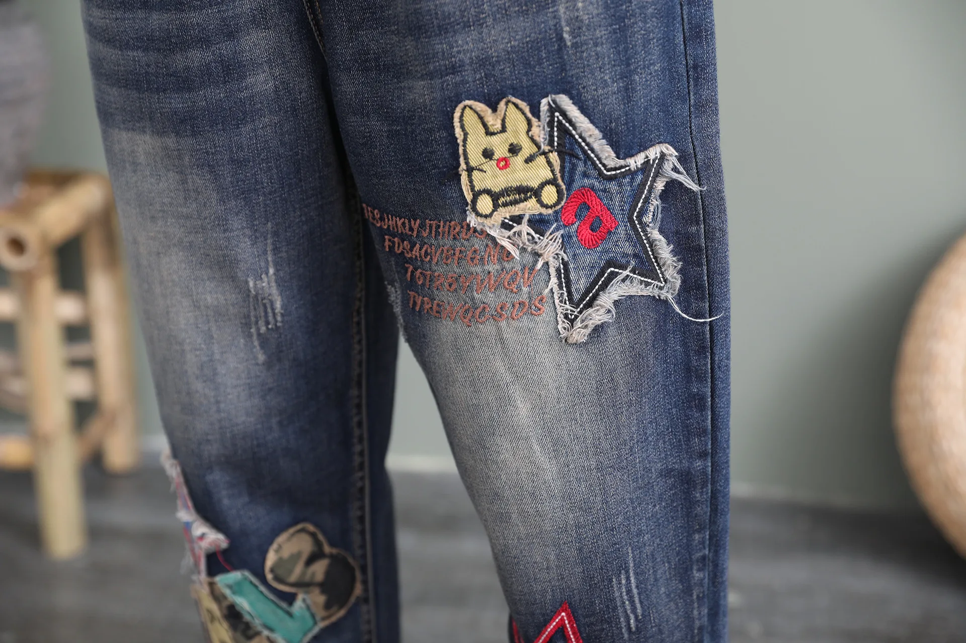 

Street Jeans Pants 2020 New Spring and Autumn Retro Star Pattern Loose Casual Denim Pants Mom Female Plus Size Retro Trousers