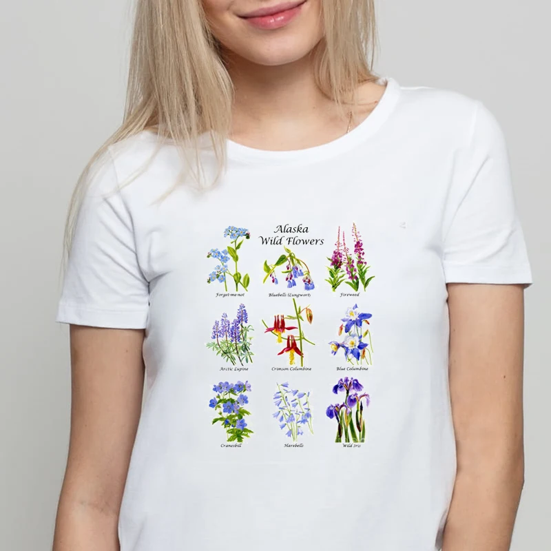 

summer Wildflower Graphic tees tops tshirt flower vintage t shirt women Plant t-shirt 2020 kpop fashion Aesthetic clothes femme
