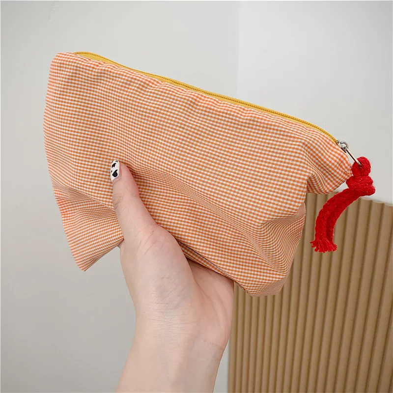 

New Cotton Plaid Fashion Cosmetic Bag for Women 2021 Fabric Zipper Pouch Female Clutch Toiletry Wash Travel Make Up Bags Handbag