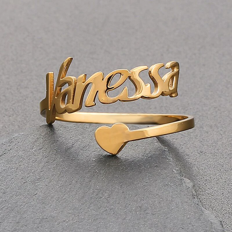Индивидуальное кольцо в форме сердца регулируемые кольца с именем на заказ