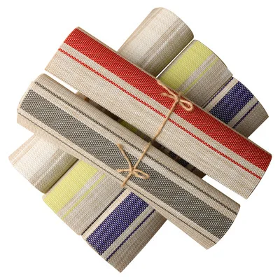 

PVC Table Napkin Linen Insulation Pad Stripe Woven Textile Table Napkin Non-slip Easy to Clean Table Mat 4Pcs 30 x 45cm Servette