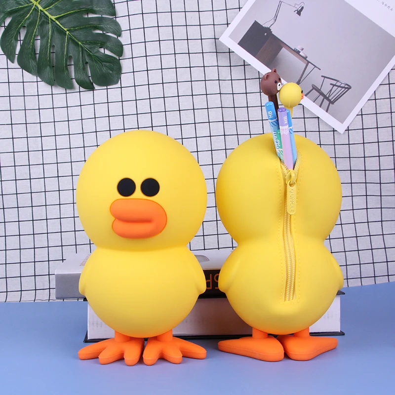 chicken Kawaii Мультяшные женские кошельки с отделением для карт, студенческие канцелярские принадлежности, Детская коробка для ручек и карандашей, силиконовая сумка для макияжа, карманный мини-кошелек Carteira - Цвет: chicken