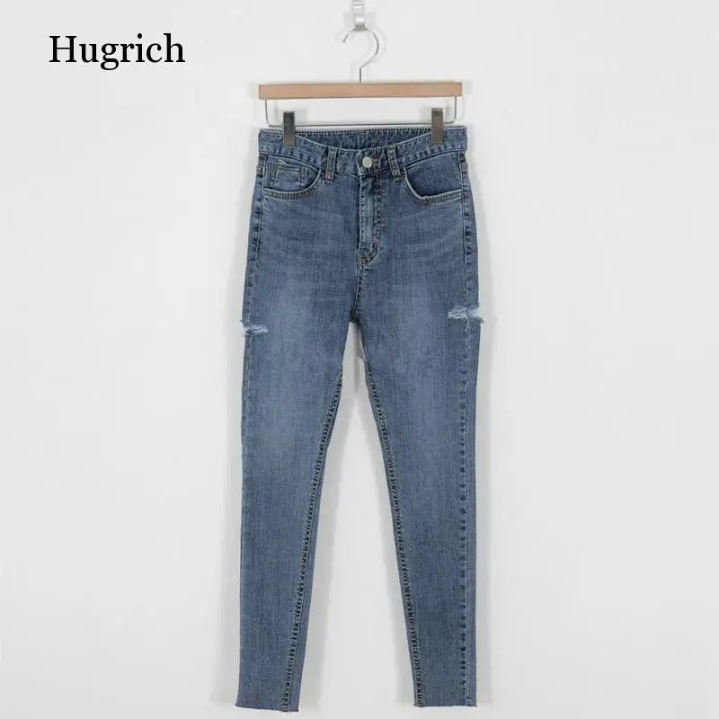 

2021 Sexy High Waist Tassel Ripped Holes Denim Pants Female Trousers Pencil Jeans Women Skinny Pants Blue Jeans