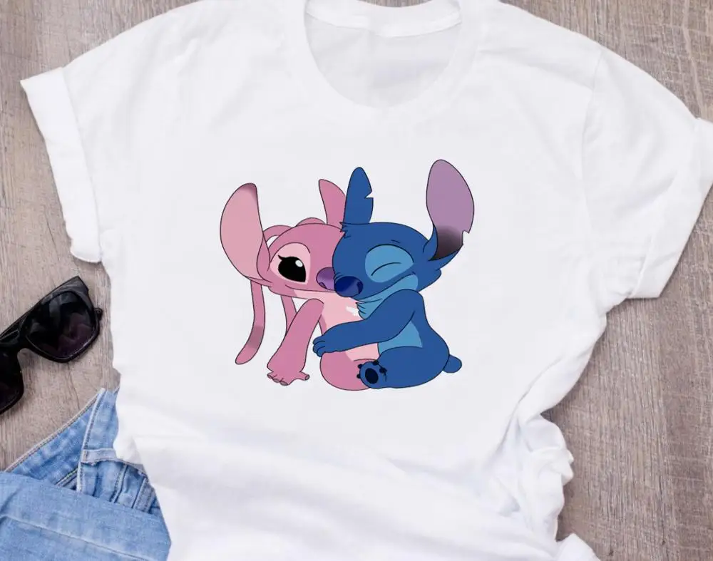 Женская модная футболка с милым рисунком из мультфильма Disneys Lilo Stitch Harajuku Kawaii Футболка с принтом милые повседневные топы - Цвет: T-shirt