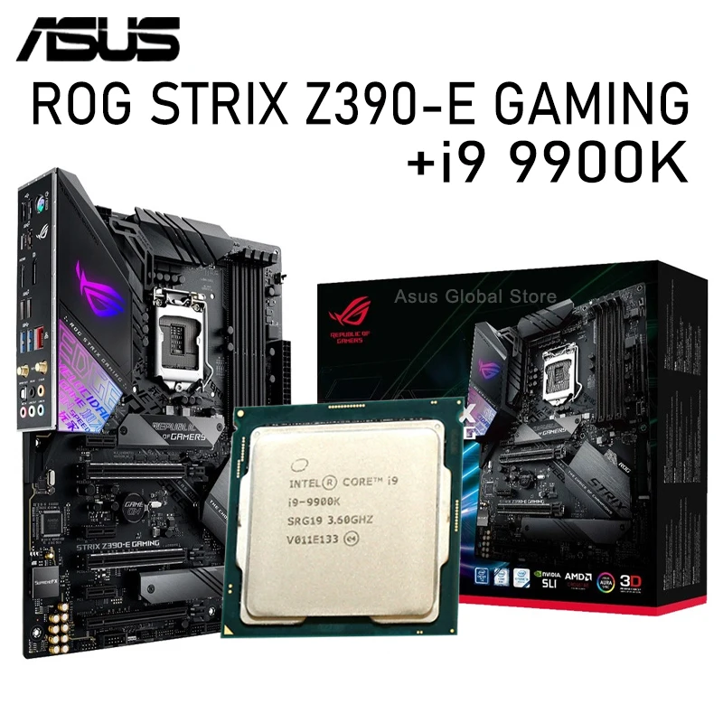 Asus ROG STRIX Z390-E GAMING с Intel Core i9 9900K материнская плата Combo LGA 1151 DDR4 64 Гб Z390 Placa-MOM Kit CPU |