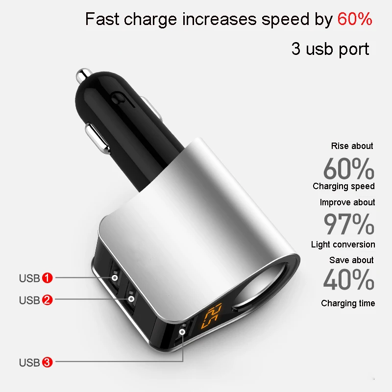 3.6A три USB Автомобильное зарядное устройство 3 порта ЖК-дисплей 12-24 в прикуриватель быстрое автомобильное зарядное устройство адаптер питания аксессуары