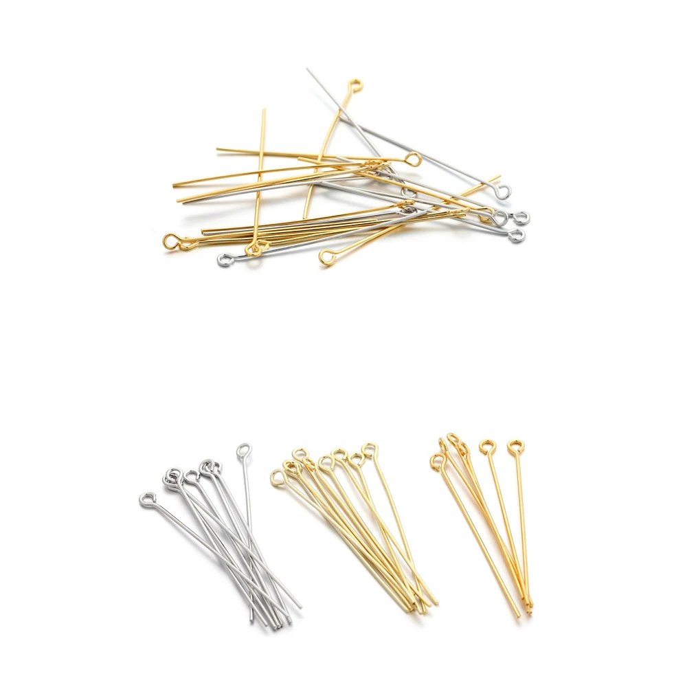 

100pcs/Lot Gold Plated Flat Eye Head Pins 20-40mm Needles For Diy Earring Jewelry Handwork Making Jewelry Accessories Supplies