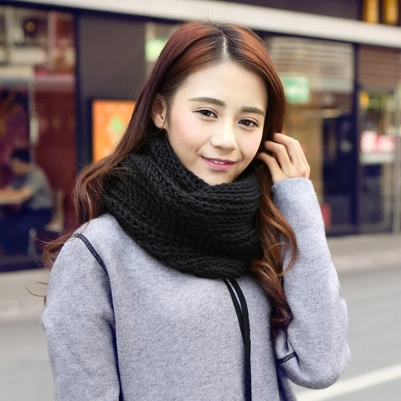 

Распродажа, зимний теплый вязаный шейный платок, однотонный толстый теплый шейный платок для женщин, женский теплый шейный воротник, шарф-к...