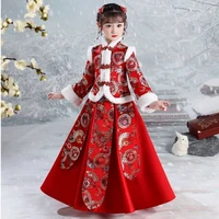 hanfu girls costume cheongsam china new year spring festival clothing winter thickening robe warm performance flower kid dresses