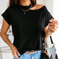 2020 new style womens cold shoulder t shirts female short sleeve o neck solid color top shirts summer casual fashion clothes