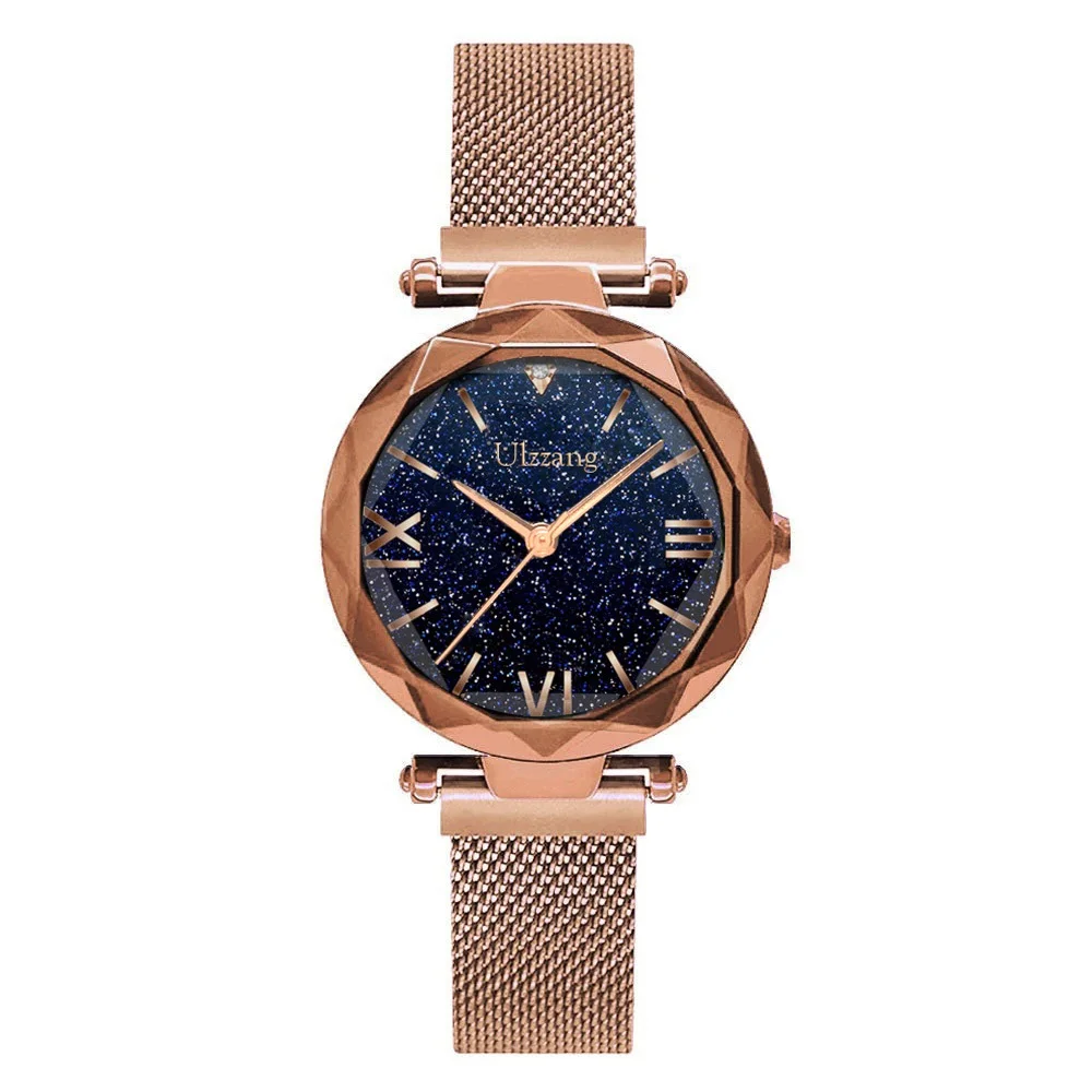 Roma Rose Gold Стильные женские часы Звездное небо римские цифры легко Магнит пряжка женские кварцевые часы подарок любителю Ulzzang Брендовые повседневные часы - Цвет: Roma Rose Gold