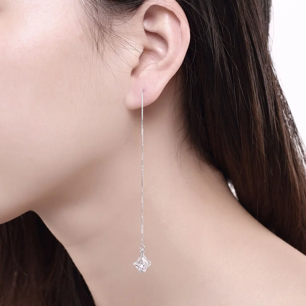 

ZEMIOR 925 Sterling Silver Long Tassel Flower Shape Drop Earring Clear Round 5A Cubic Zirconia Earrings Women Fine Jewelry