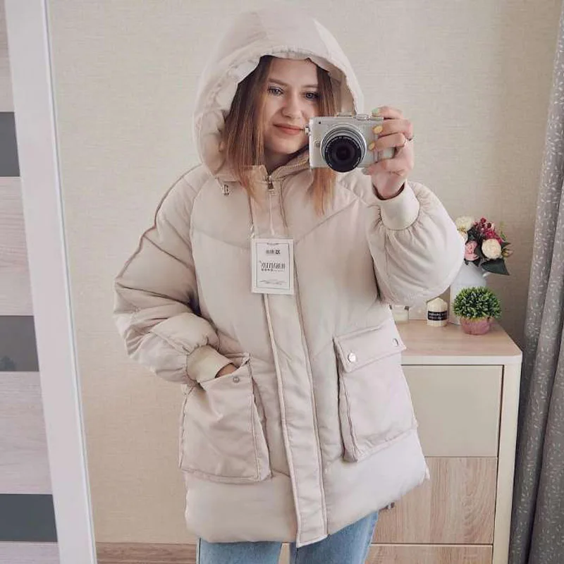 

2022 nova outono inverno jaqueta feminina casaco longo com capuz de algodão acolchoado casacos femininos alta qualidade quente