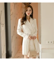elegant notched collar women short suit dress double breasted full sleeve high waist mini dress female spring