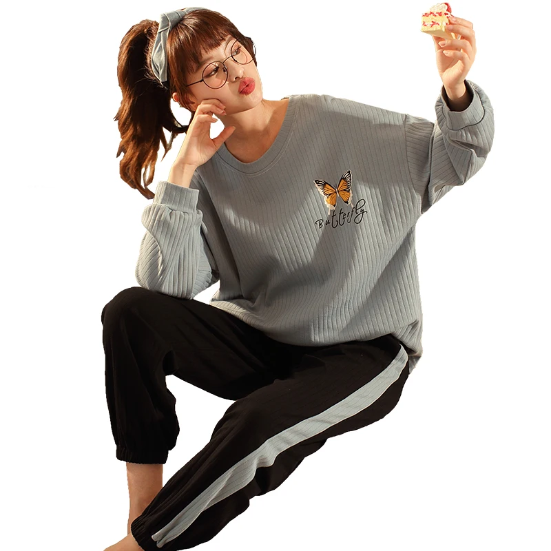 

New Women Spring Pajamas 100% Cotton Nightwear Girls Large Size Homewear Long Sleeve Casual Sleepwear Femme Pyjamas Set